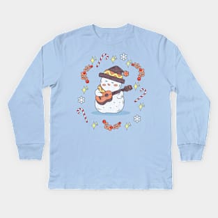 Snowman plays guitar Kids Long Sleeve T-Shirt